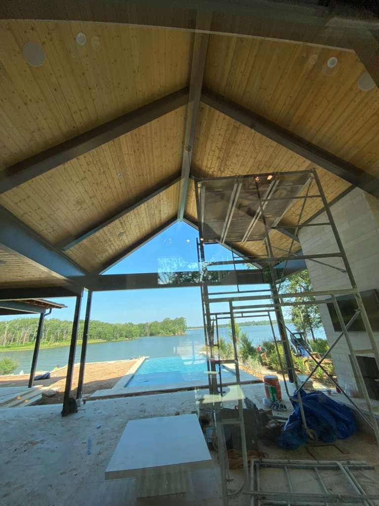 Vaulted ceiling great room living area